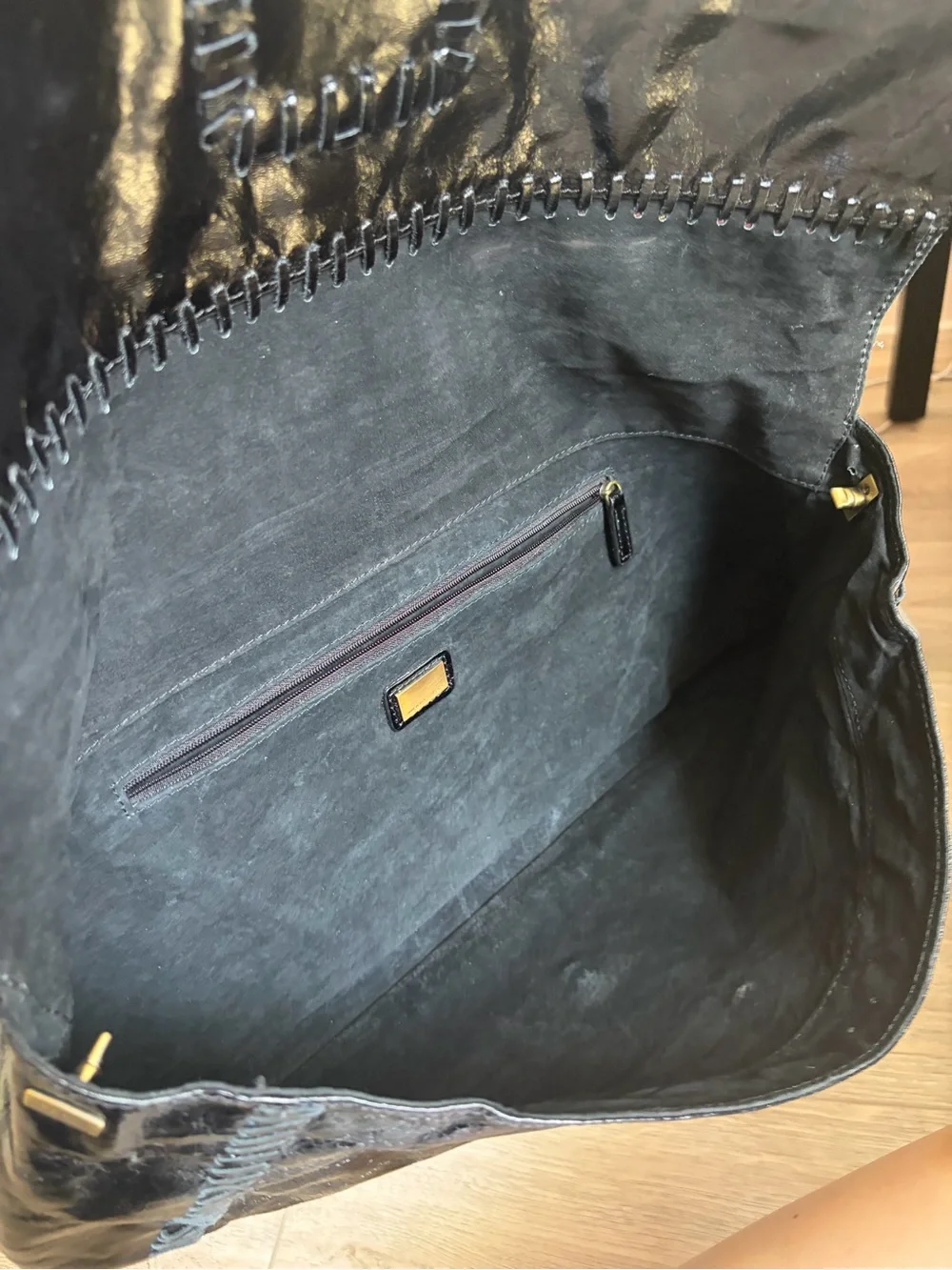 RARE Fendi JUMBO HUGE Black Baguette Whipstitch Clutch - Document Holder
